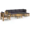 7-tlg. Garten-Lounge-Set mit Dunkelgrauen Kissen Bambus Produktbild-Vorschau 1