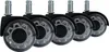 A set of five black and silver office chair casters with clear wheels. Produktbild-Vorschau