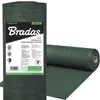 A roll of dark green shading net is shown, with a label on the left side detailing product information. Podgląd zdjęcia produktu