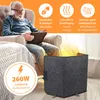 An elderly man sits in a chair wearing headphones and holding a tablet, with a grey foldable infrared heater in the foreground. Náhľad obrázku produktu