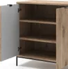 A close-up view of an open cabinet with shelves. Produktbild-Vorschau