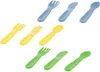 A collection of plastic cutlery in blue, yellow, and green. Podgląd zdjęcia produktu