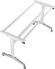 A white and silver table base with wheels, shown from a slightly elevated diagonal angle. Produktbild-Vorschau