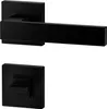 A black door handle set with a square escutcheon plate and a WC indicator. Produktbild-Vorschau
