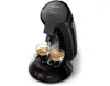 A black Senseo coffee machine brewing coffee into two glass cups. Náhled obrázku produktu