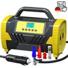 A yellow and black air compressor with a digital display and various attachments. Produktbild-Vorschau
