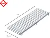A product shot of a metal grate with dimensions indicated. Produktbild-Vorschau