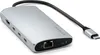 A silver Satechi USB-C multi-port adapter with a black braided cable and USB-C connector is shown on a white background. Produktbild-Vorschau