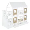 A white bunk bed with a house-like design and wooden window frames, shown against a white background. Anteprima dell’immagine prodotto