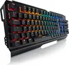 A black gaming keyboard with RGB lighting, shown from a diagonal angle on a white background. Produktbild-Vorschau