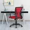 A red ergonomic office chair is placed in front of a white desk with a blue lamp and a map on the wall. Produktbild-Vorschau