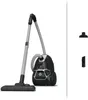 A black and silver Rowenta vacuum cleaner is shown against a white background, with three accessory attachments displayed on the right side of the image. Produktbild-Vorschau