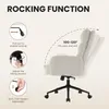 Diagram illustrating the rocking function, tilt range, and height adjustment of a white office chair. Voir les images du produit