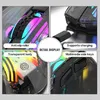 A collage of four close-up images showcasing the features of a gaming mouse. Produktbild-Vorschau