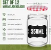 A set of 12 jam jars with lids, featuring product specifications and dimensions. Produktbild-Vorschau