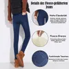 Dunkelblaue, mit Fleece gefütterte Skinny Jeans, von einer Person getragen, mit Nahaufnahmen des Stretch, Sherpa-Futters und der Gesäßtaschen Anteprima dell’immagine prodotto