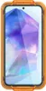 A smartphone screen protector in an orange frame, with text indicating alignment guides. Náhľad obrázku produktu
