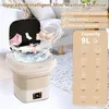 A mini washing machine in a home setting, with laundry items being washed. Produktbild-Vorschau