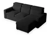 A black sectional sofa with a chaise lounge is shown against a white background. Produktbild-Vorschau