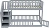 A gray bunk bed with a staircase and storage compartments. Náhled obrázku produktu