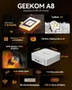 A collage of marketing images showcasing the GEEKOM A8 Mini PC and its features. Produktbild-Vorschau