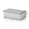 A grey polka dot storage bag with dimensions indicated. Voir les images du produit