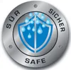 A circular metallic badge with a shield and water drops, featuring text in different languages. Anteprima dell’immagine prodotto