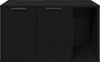 A black wooden cabinet with two doors and an open shelf on the right side. Produktbild-Vorschau
