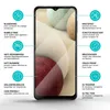 A smartphone screen protector is shown with various features highlighted by text and icons. Produktbild-Vorschau
