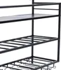 A close-up view of a black metal wine rack with three shelves, designed for wall mounting. Náhled obrázku produktu