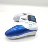 A white and blue wireless game controller is shown from a side angle against a white background. Produktbild-Vorschau