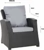 A close-up of a single grey cushion on a dark grey rattan chair, with dimensions indicated by text overlays. Anteprima dell’immagine prodotto