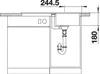 A technical drawing showing a sink and a dishwasher under a countertop, with dimensions indicated. Produktbild-Vorschau