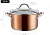 A copper pot with a glass lid and silver handles, shown with measurement indicators. Anteprima dell’immagine prodotto