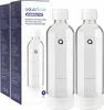 Two clear glass bottles with white caps and bases, standing next to a product box. Podgląd zdjęcia produktu