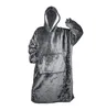 Grauer TV-Poncho mit Kapuze - Pelzbesatz, warm, lange Produktbild-Vorschau 5