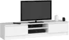A white TV stand with a television and electronic devices on it, presented on a white background. Anteprima dell’immagine prodotto