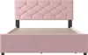 A pink upholstered bed frame with a diamond-tufted headboard is shown against a white background. Anteprima dell’immagine prodotto