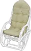 A white wicker rocking chair with a light green cushion, shown from a front-diagonal angle against a white background. Anteprima dell’immagine prodotto