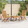 A patio scene with two wooden chairs and a small wooden table. Produktbild-Vorschau