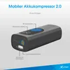 A diagram of a portable air compressor with labels pointing out its features. Produktbild-Vorschau