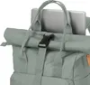 Close-up of a green backpack with a laptop partially visible. Produktbild-Vorschau