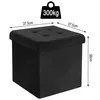 A black storage ottoman with dimensions indicated by measurement lines and text. Produktbild-Vorschau