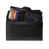 A black leather wallet with multiple credit cards inserted. Produktbild-Vorschau