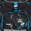 A close-up view of a black backpack with a detective-themed pattern. Anteprima dell’immagine prodotto