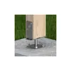 A wooden post is mounted on a concrete base with a metal bracket and spring system. Produktbild-Vorschau