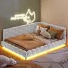 CDGlobal Čalouněná postel 140x200 cm s USB, Rozkládací Náhled obrázku produktu 1