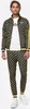 A man wearing a black and gold patterned tracksuit with yellow stripes on the sleeves and legs, standing against a white background. Náhled obrázku produktu