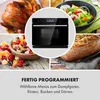 A collage of images showing a roasted chicken, a bowl of dried fruit, a loaf of bread, a salad, and a built-in oven. Produktbild-Vorschau