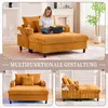 A woman is reading a book on a modular sofa with a chaise lounge. Voir les images du produit